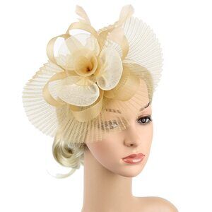 3356 Women Fascinator Flower Feather Tea Party Hat With Headband Hair Clip